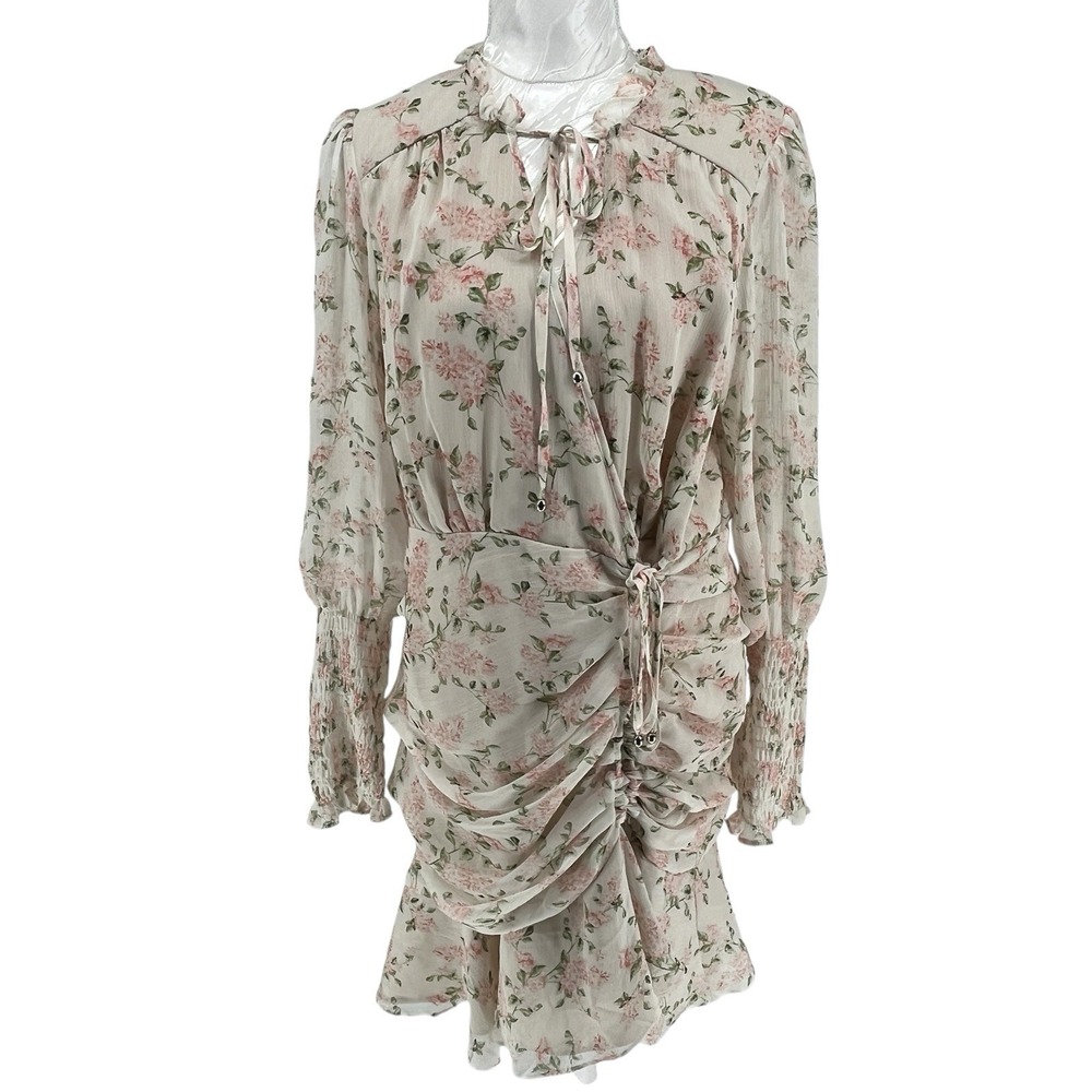 Dress Forum Sz L Floral Midi Dress Ruched Tie Front Romantic Cottagecore Boho